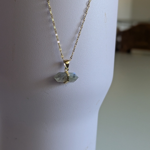 Labradorite Crystal Charm Necklace 14k Gold-plated Stainless Steel Adjustable - Picture 6 of 13